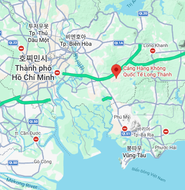 호치민에서 롱탄 국제공항 방향 고속도로 연결 지도